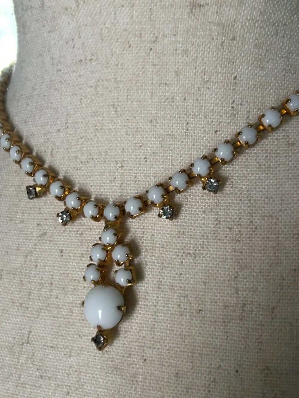 Vintage White MilkGlass Drop Necklace - Picture 3 of 6